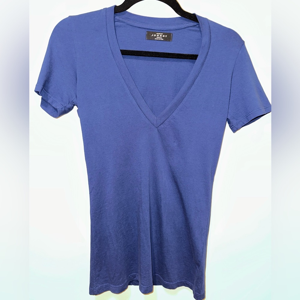 Navy Blue V-neck Short Sleeve